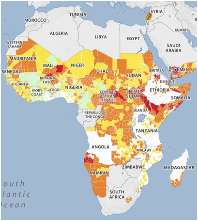 African countries color-coded by latest IPC classification for Acute Food Insecurity